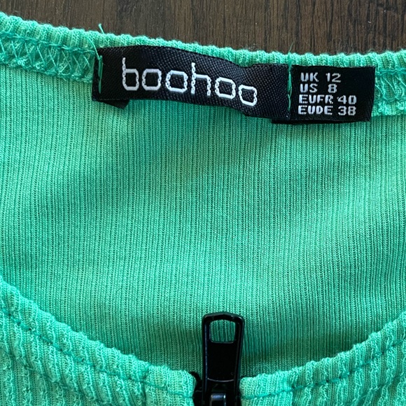 BOOHOO RIBBED ZIP FRONT TOP LONG SLEEVE SPLIT CUFF GREEN Size 8 - Picture 3 of 8